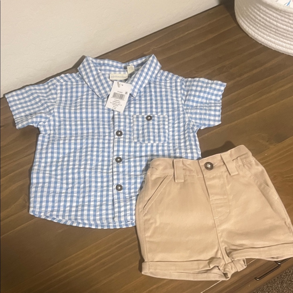 JoJo Maman Bebe Blue and Tan Kids Matching Set